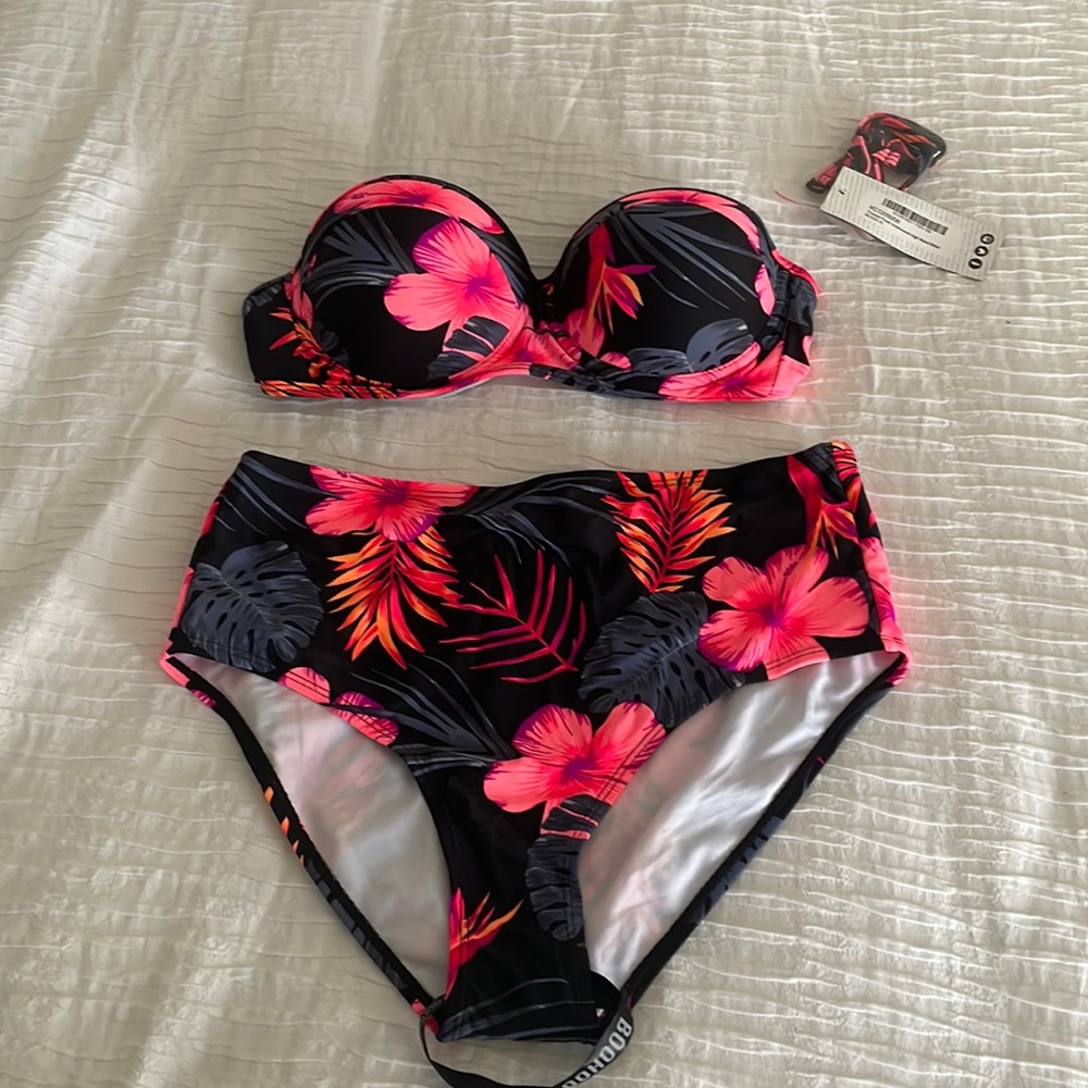 Boohoo Tropical High Waisted Bikini